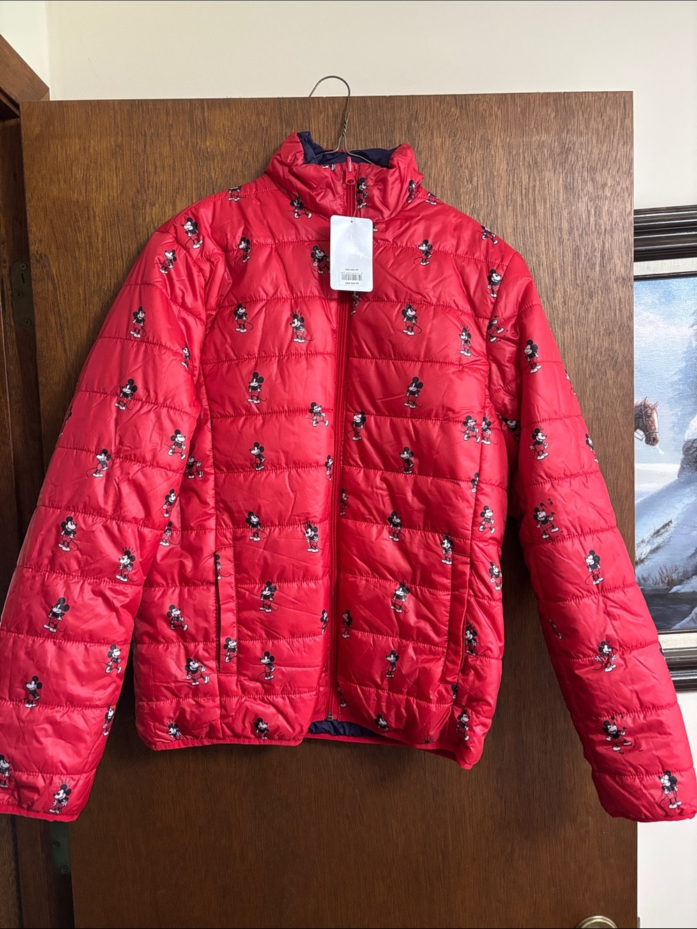 Disney Red Quilted Puffer Jacket with Mickey Pattern